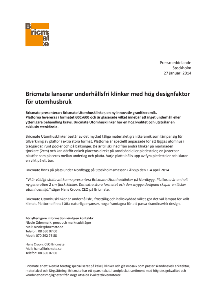 Bricmate lanserar underhållsfri klinker med hög designfaktor för utomhusbruk