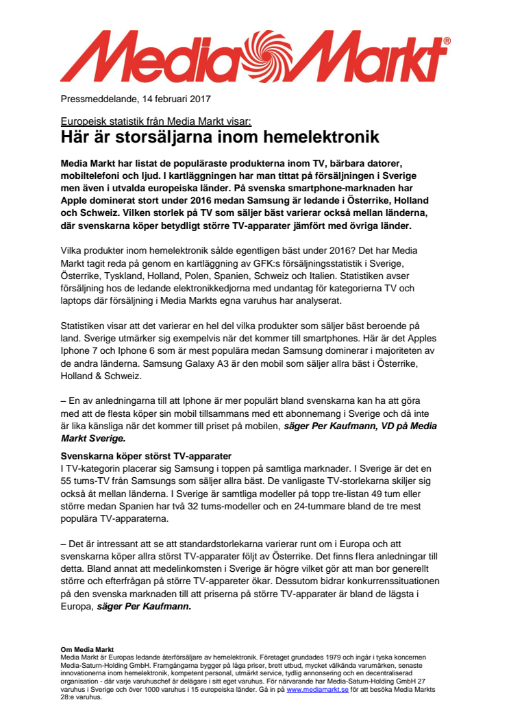 ​​​​​Europeisk statistik från Media Markt visar: Här är storsäljarna inom hemelektronik