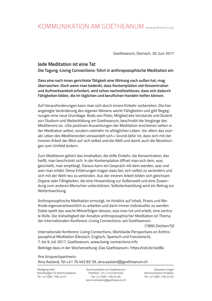 Jede Meditation ist eine Tat. Die Tagung ‹Living Connections› am Goetheanum führt in anthroposophische Meditation ein