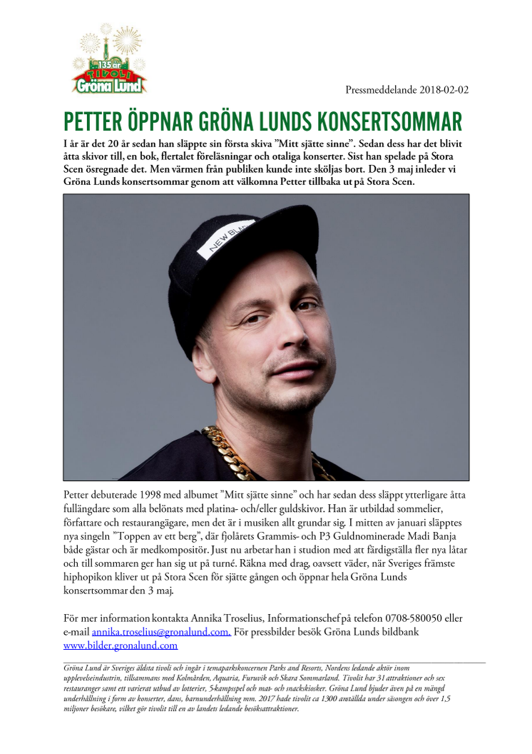 Petter öppnar Gröna Lunds konsertsommar
