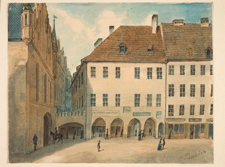 Joseph Puschkin, Der Vorgängerbau der Stadtsparkasse München um 1880.
