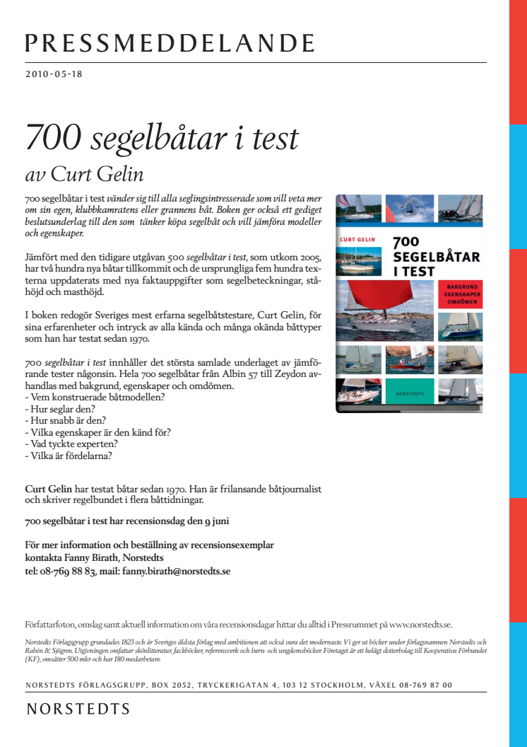 700 segelbåtar i test av Curt Gelin