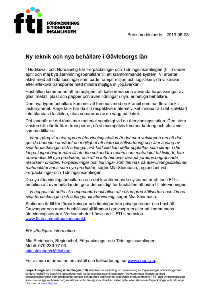 Ny teknik och nya behållare i Gävleborgs län