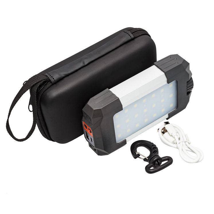 Laddningsbar campinglampa med dimbar LED-belysning och inbyggd mobilladdare