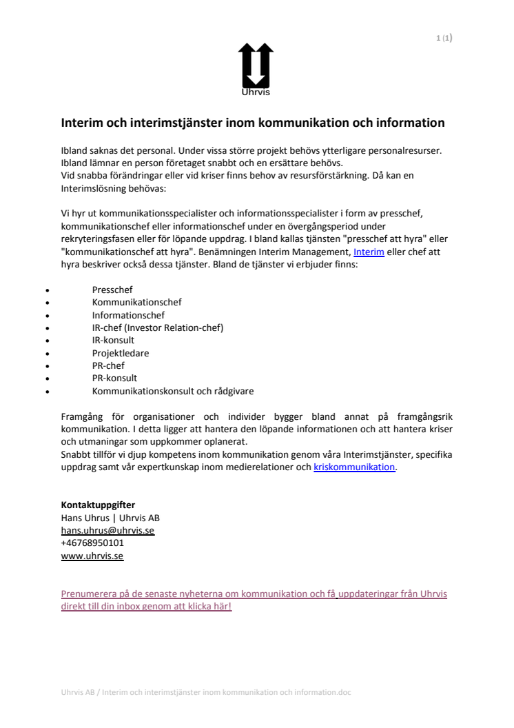 Interim och interimstjänster inom kommunikation och information