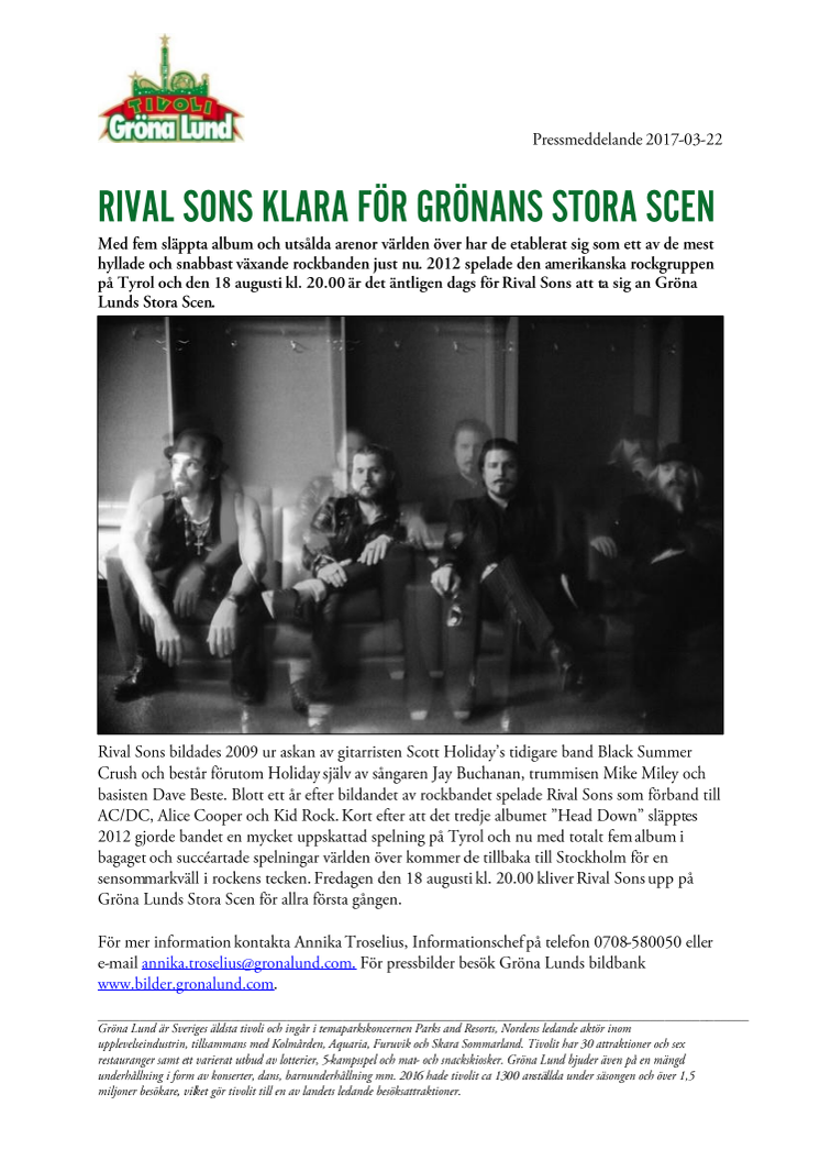 Rival Sons klara för Grönans Stora Scen