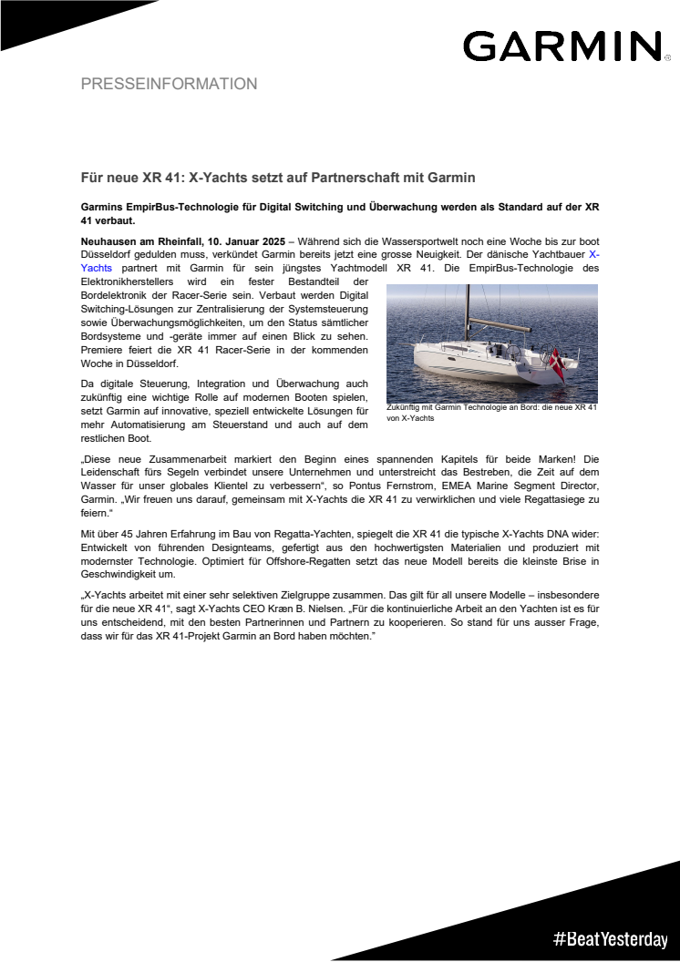 PM CH Garmin Partnerschaft mit X-Yacht