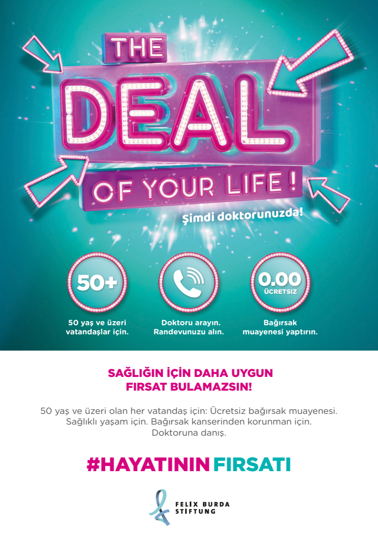 Deal Deines Lebens. Printanzeige zum Darmkrebsmonat März 2022 auf Türkisch