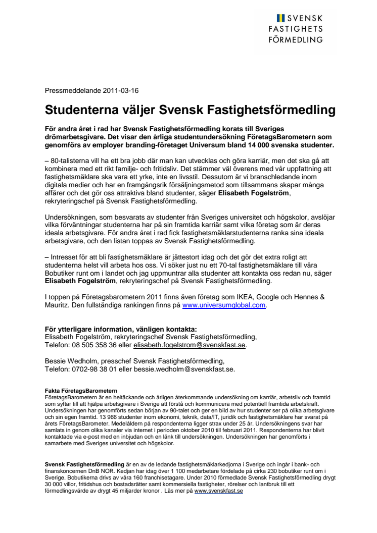 Studenterna väljer Svensk Fastighetsförmedling 