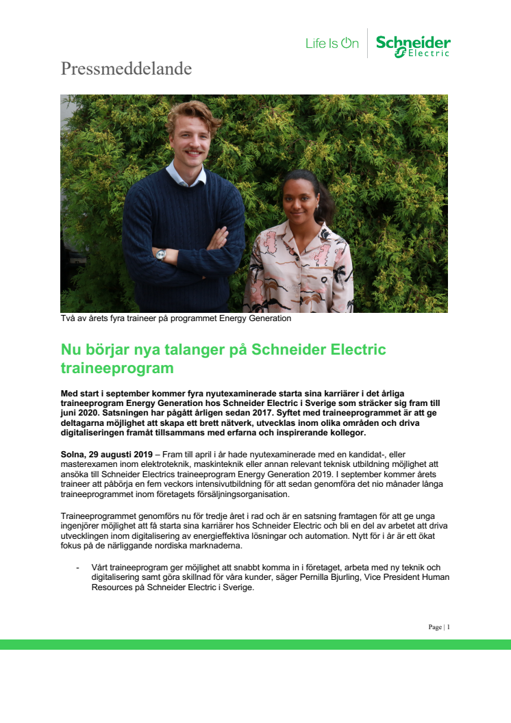 Nu börjar nya talanger på Schneider Electric traineeprogram