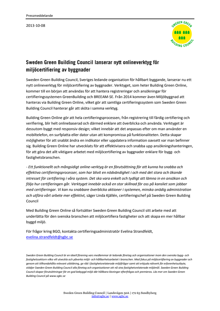 Sweden Green Building Council lanserar nytt onlineverktyg för miljöcertifiering av byggnader