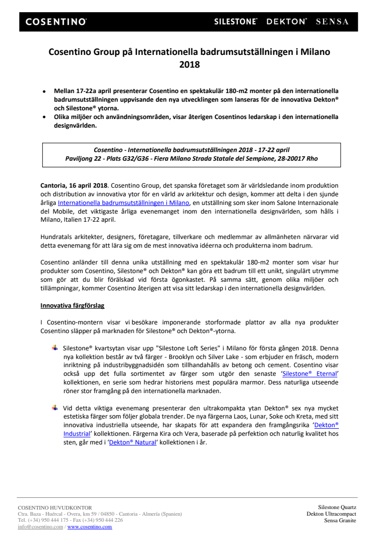 Cosentinokoncernen på Internationella badrumsutställningen i Milano 2018