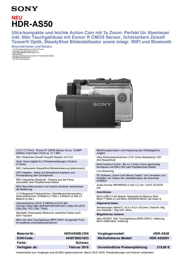Datenblatt HDR-AS50 von Sony