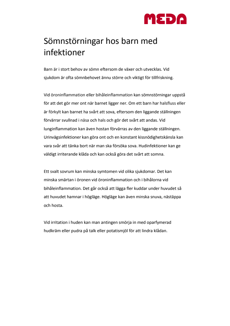 Sömnstörningar hos barn med infektioner
