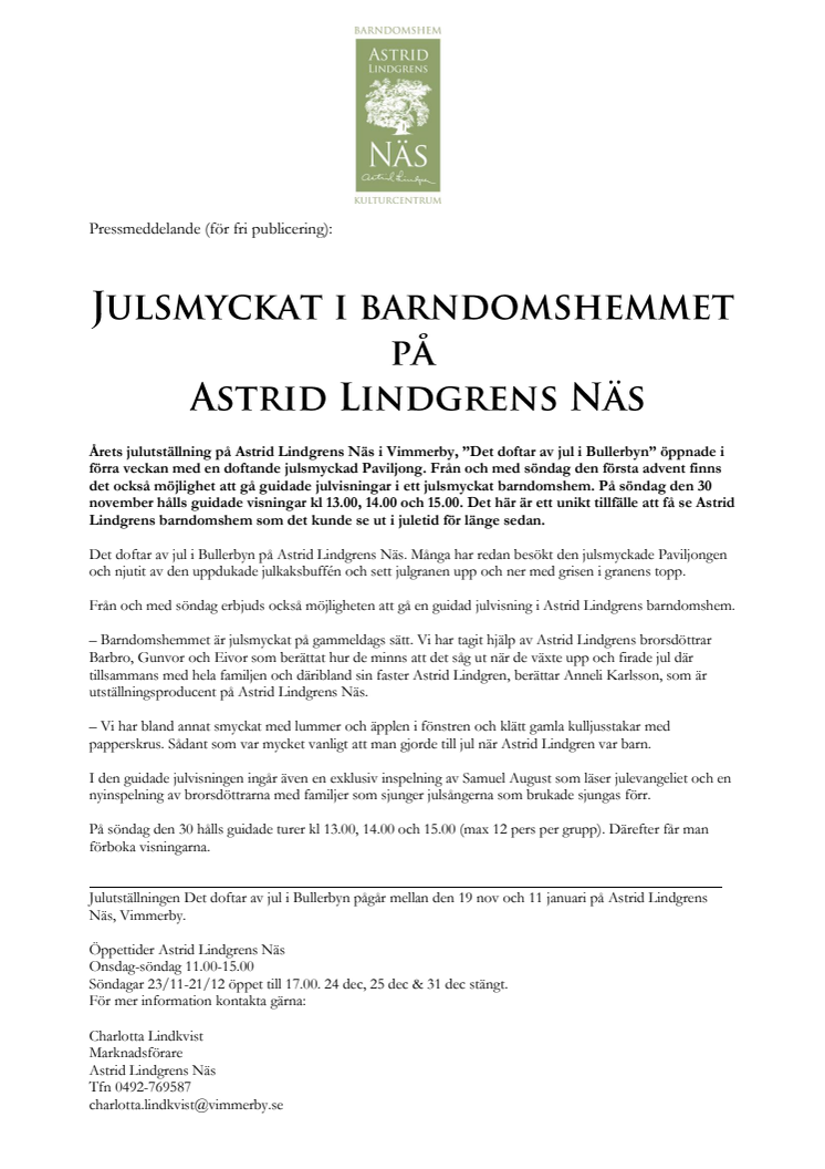 Julsmyckat i barndomshemmet på Astrid Lindgrens Näs