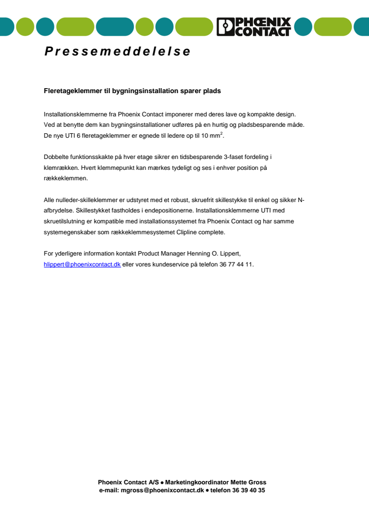 Fleretageklemmer til bygningsinstallation sparer plads