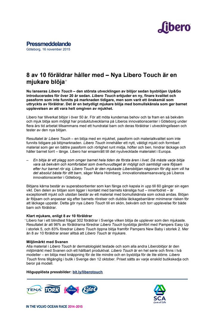 8 av 10 föräldrar håller med – Nya Libero Touch är en mjukare blöja*