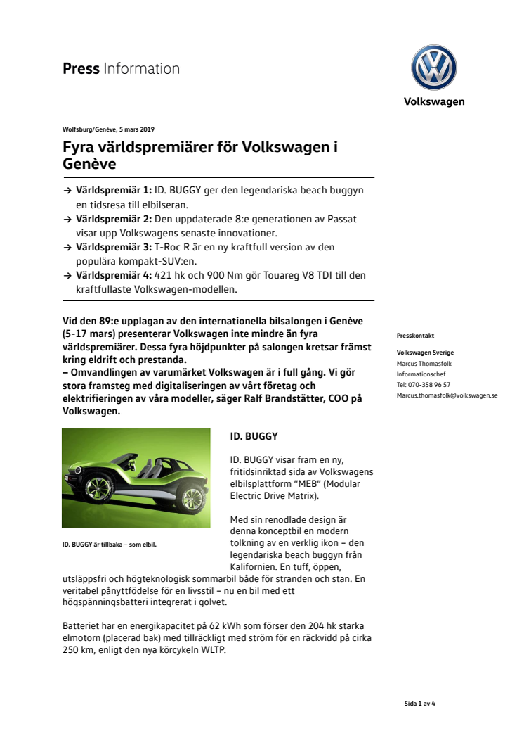 Fyra världspremiärer för Volkswagen i Genève
