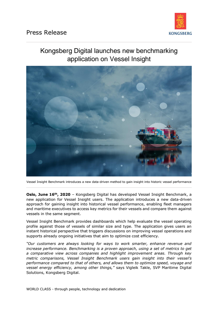 Kongsberg Digital launches new benchmarking application on Vessel Insight