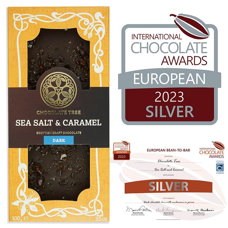 Prisbelont-InternationalChocolateAwards-SeaSaltCaramel-Choklad-100g-ChocolateTree-ekologisk-Beriksson