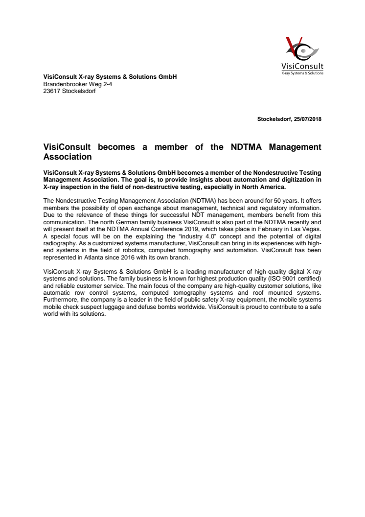 VisiConsult becomes a member of the NDTMA Management Association