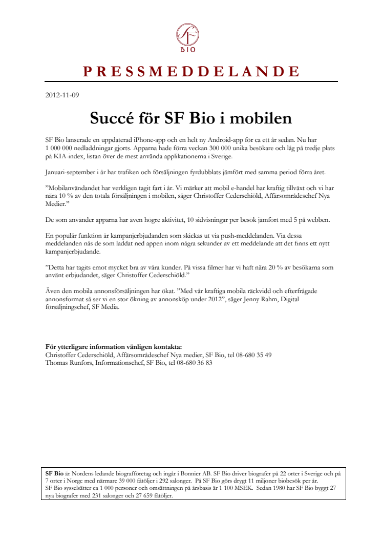 Succé för SF Bio i mobilen