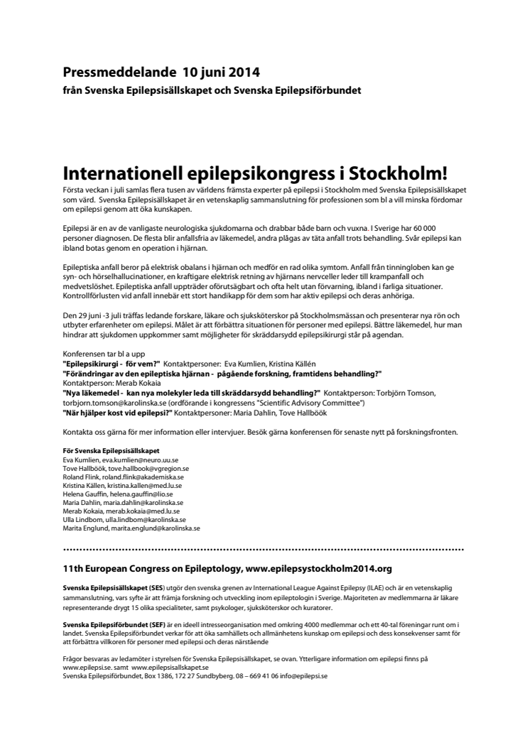 Internationell epilepsikongress i Stockholm!