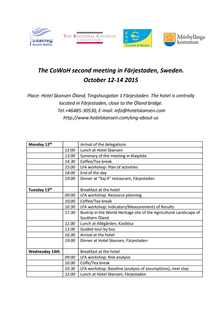 Detaljerad program 12-14 oktober 2015