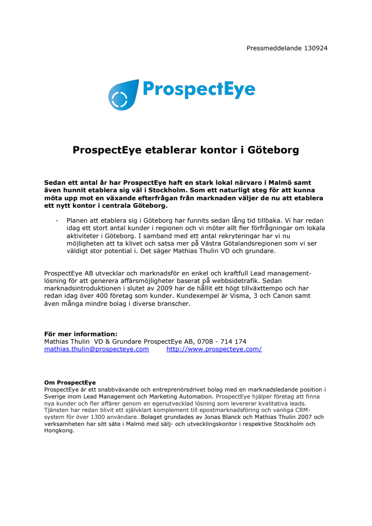 ProspectEye etablerar kontor i Göteborg