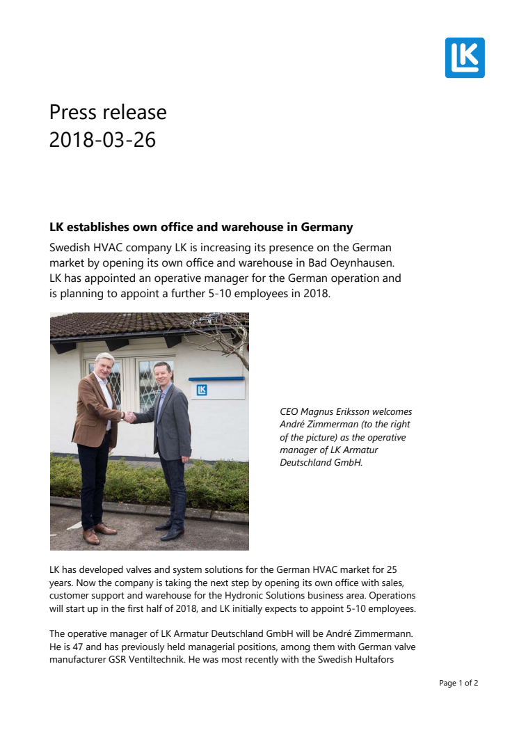 LK establishes own office and warehouse in Germany