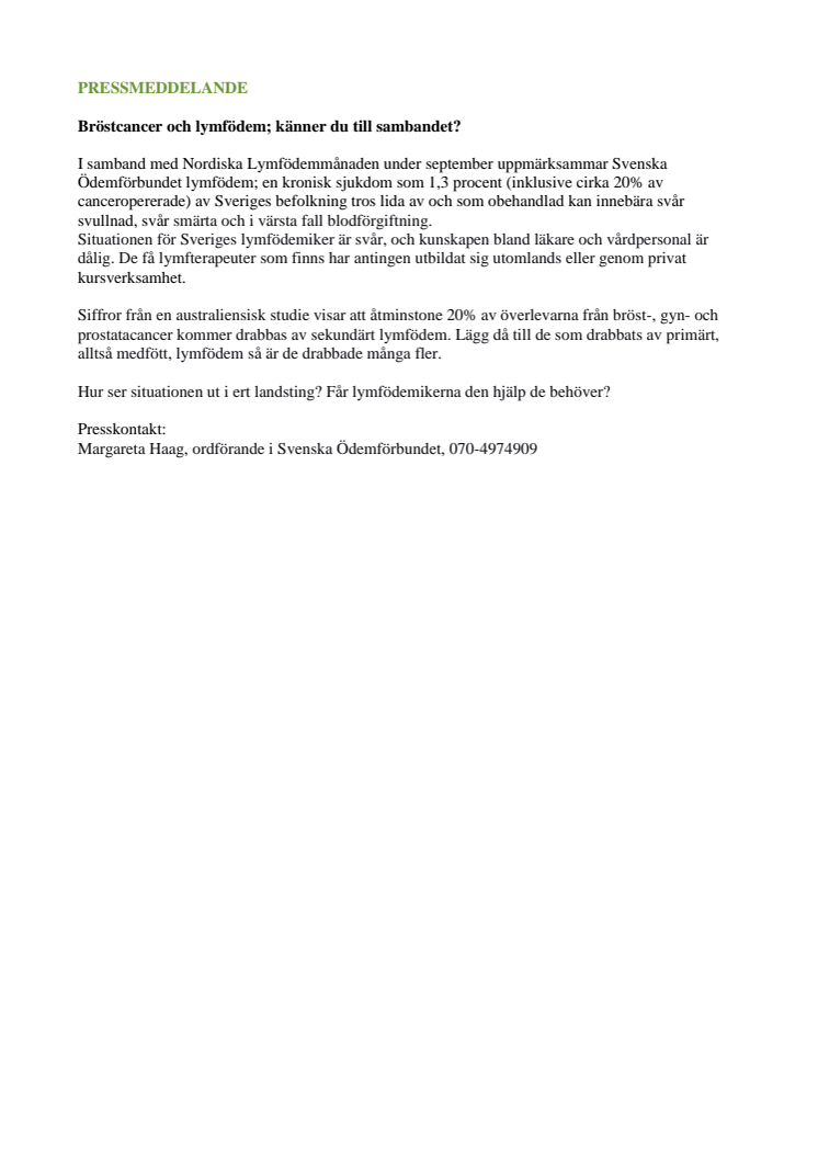 Bröstcancer och lymfödem; känner du till sambandet?