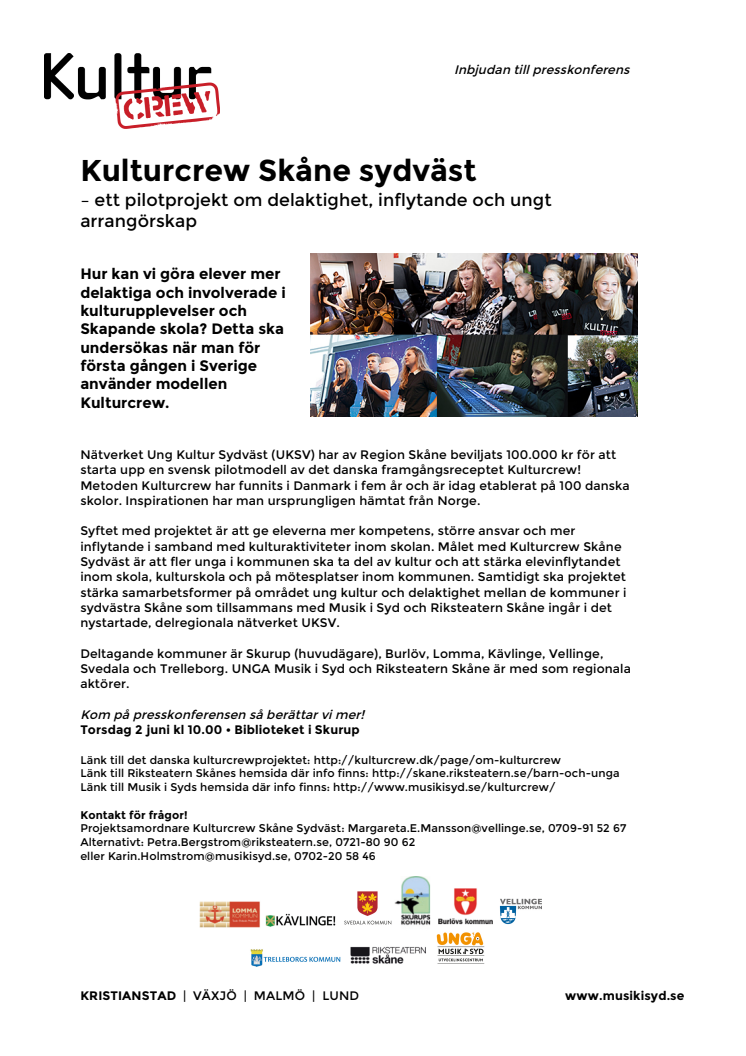 Kulturcrew Skåne sydväst – ett pilotprojekt om delaktighet, inflytande och ungt arrangörskap