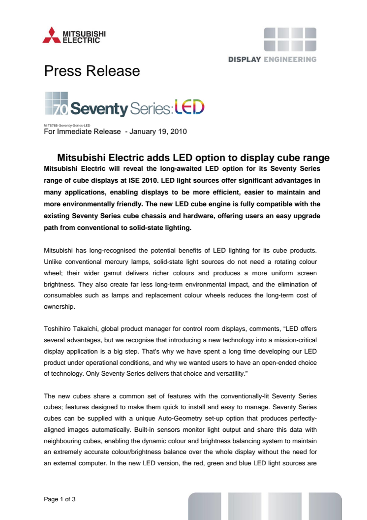 Mitsubishi Electric adds LED option to display cube range 