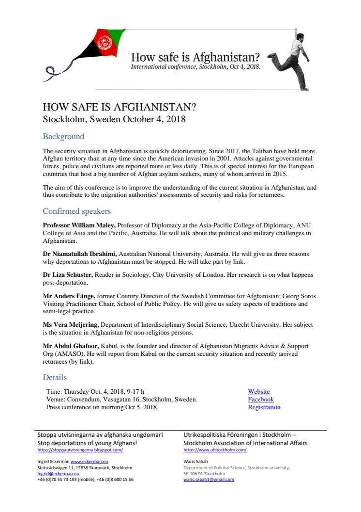 Pressinbjudan: How safe is Afghanistan? 4 oktober