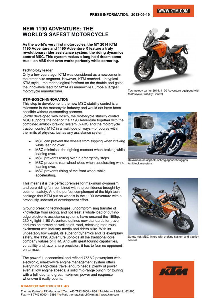 NEW 1190 ADVENTURE: THE WORLD'S SAFEST MOTORCYCLE