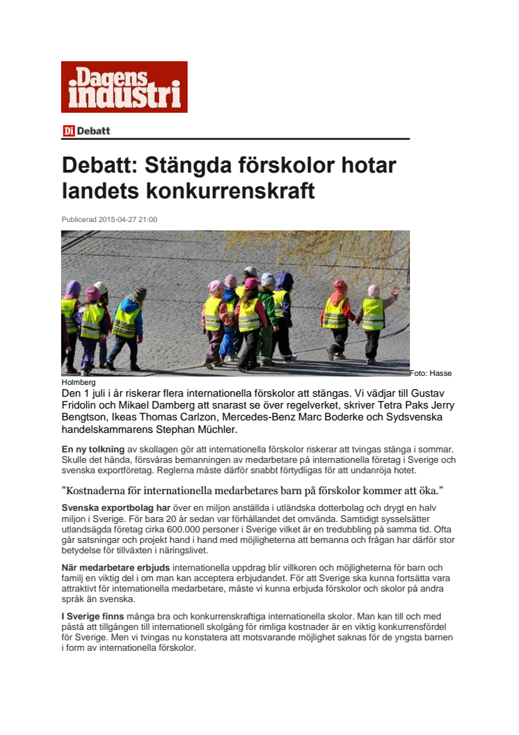 Stängda internationella förskolor hotar landets konkurrenskraft