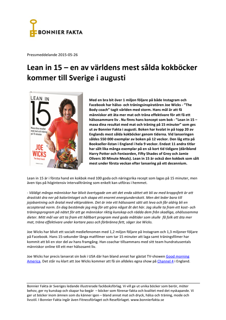 Lean in 15 – en av världens mest sålda kokböcker kommer till Sverige i augusti