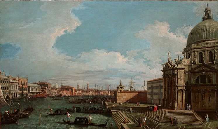 Maleri af CANALETTO, årstal 1745 - 1750. The Grand Canal towards the basin of San Marco and the Basilica della Salute. 