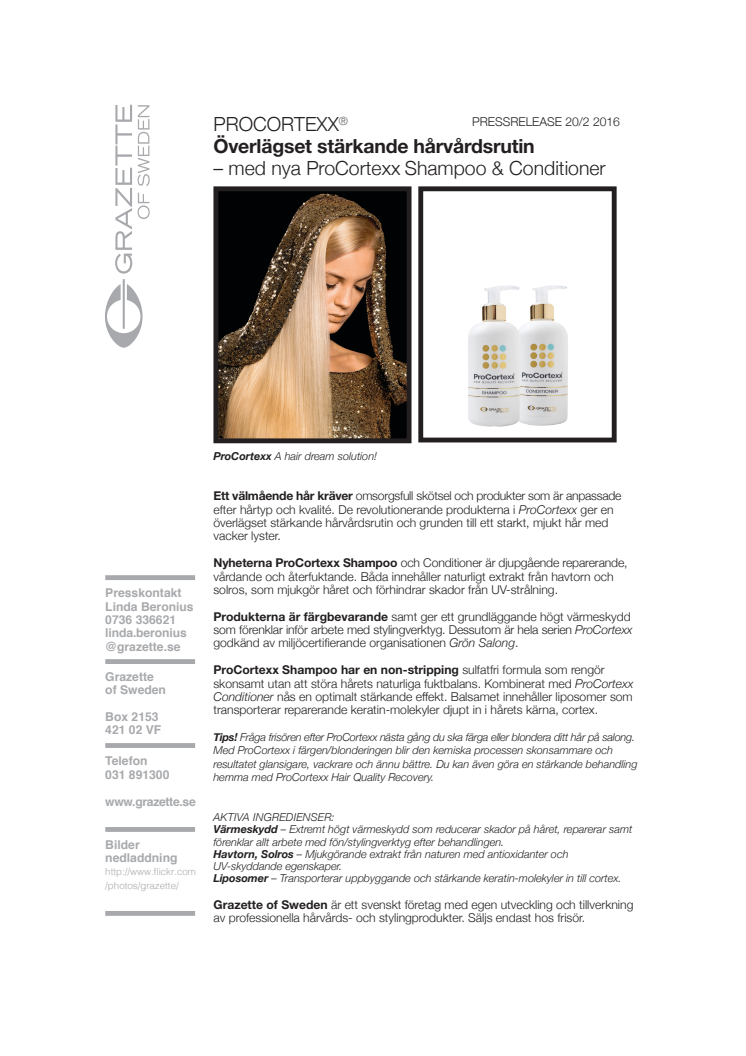 Pressrelease ProCortexx Shampoo och Conditioner