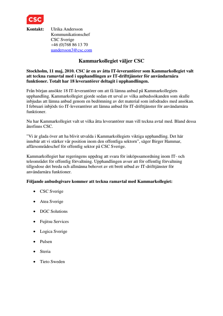 Kammarkollegiet väljer CSC