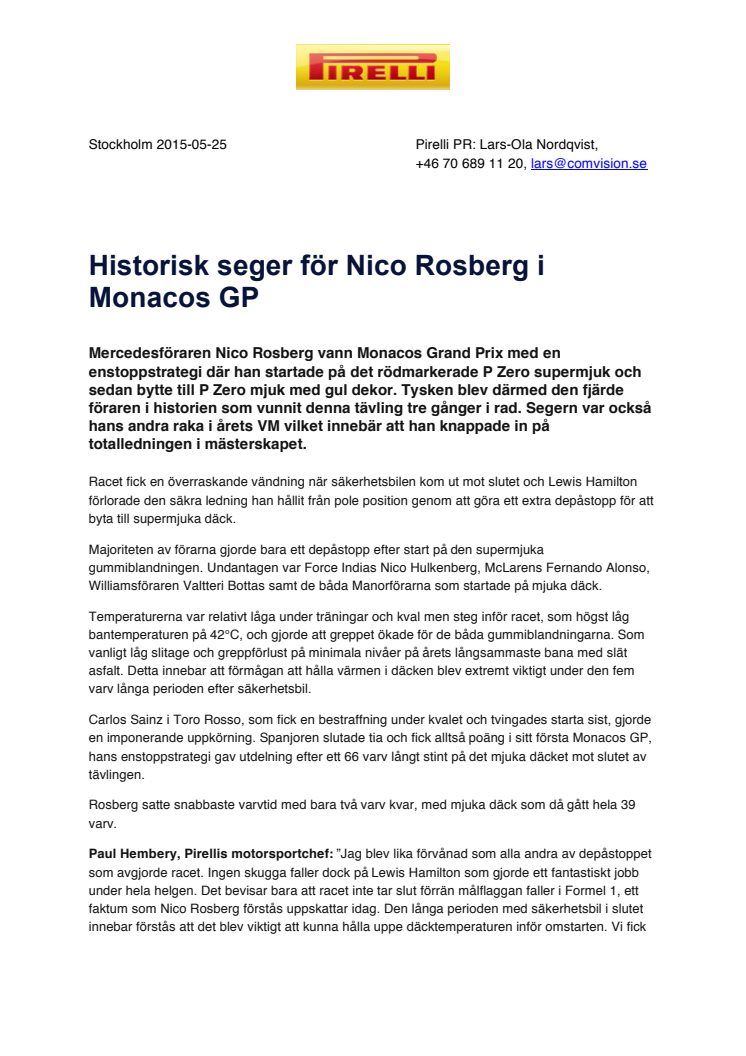 Historisk seger för Nico Rosberg i Monacos GP