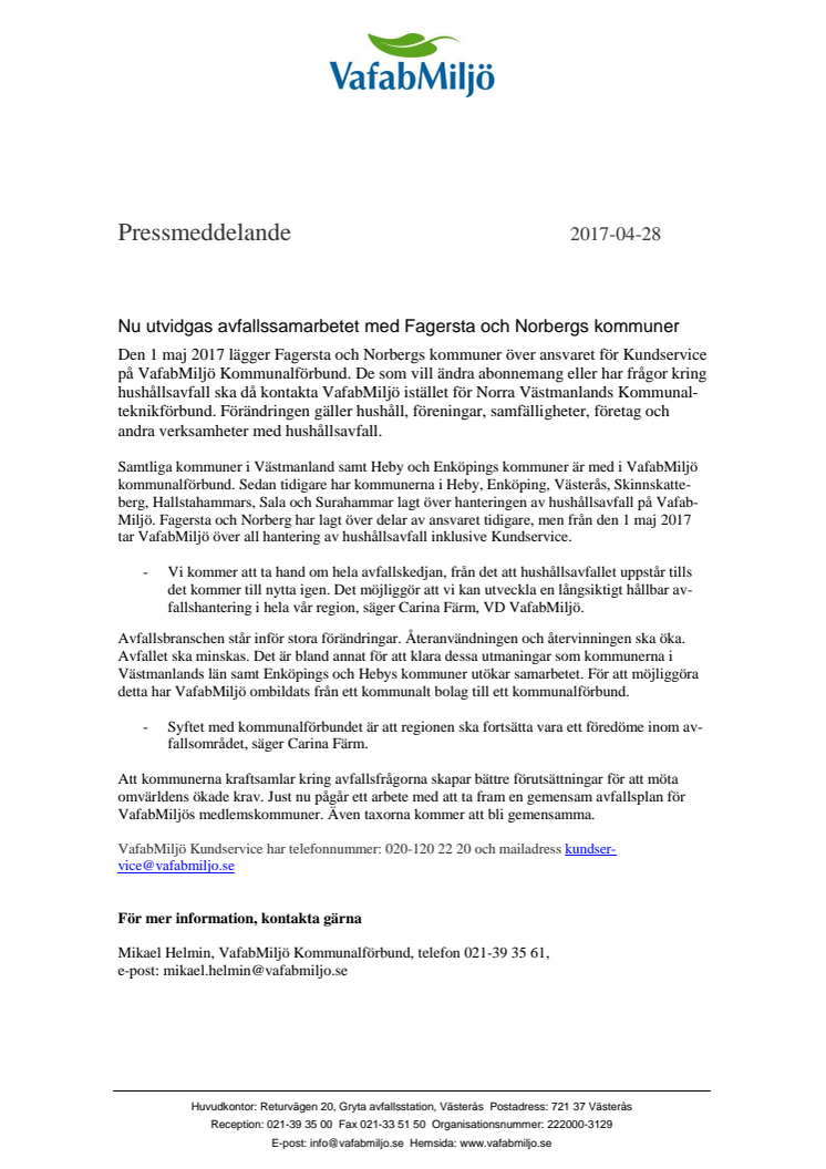 Nu utvidgas avfallssamarbetet med Fagersta och Norbergs kommuner