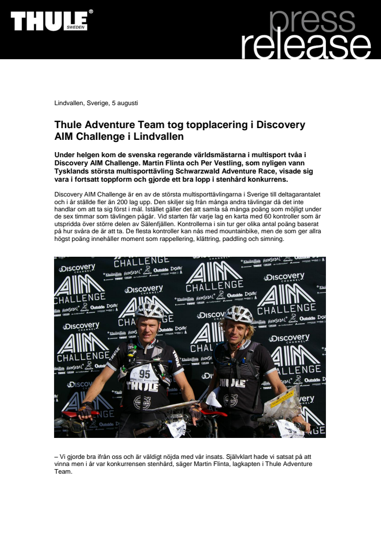 Thule Adventure Team tog topplacering i Discovery AIM Challenge i Lindvallen