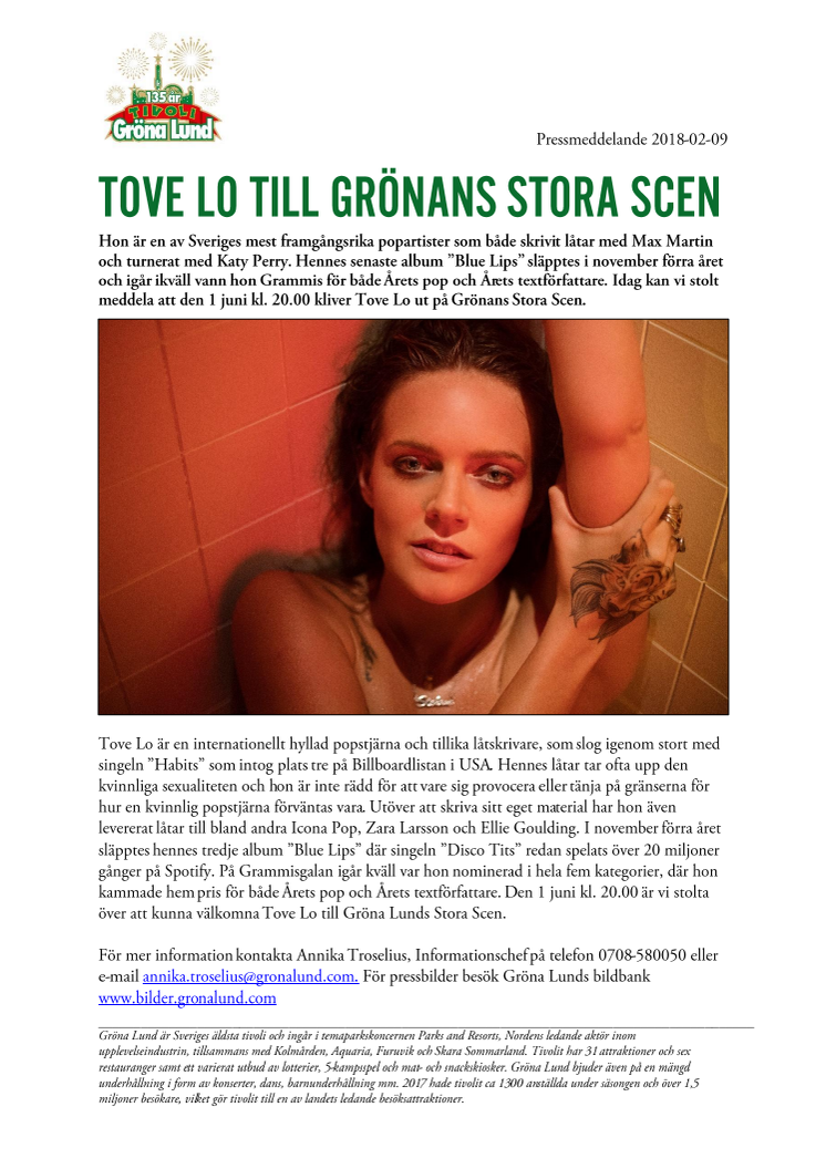 Tove Lo till Grönans Stora Scen