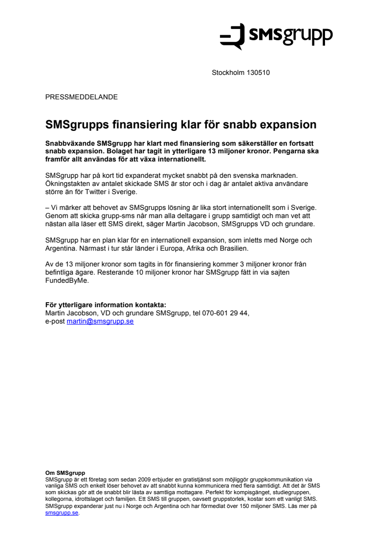 SMSgrupps finansiering klar för snabb expansion