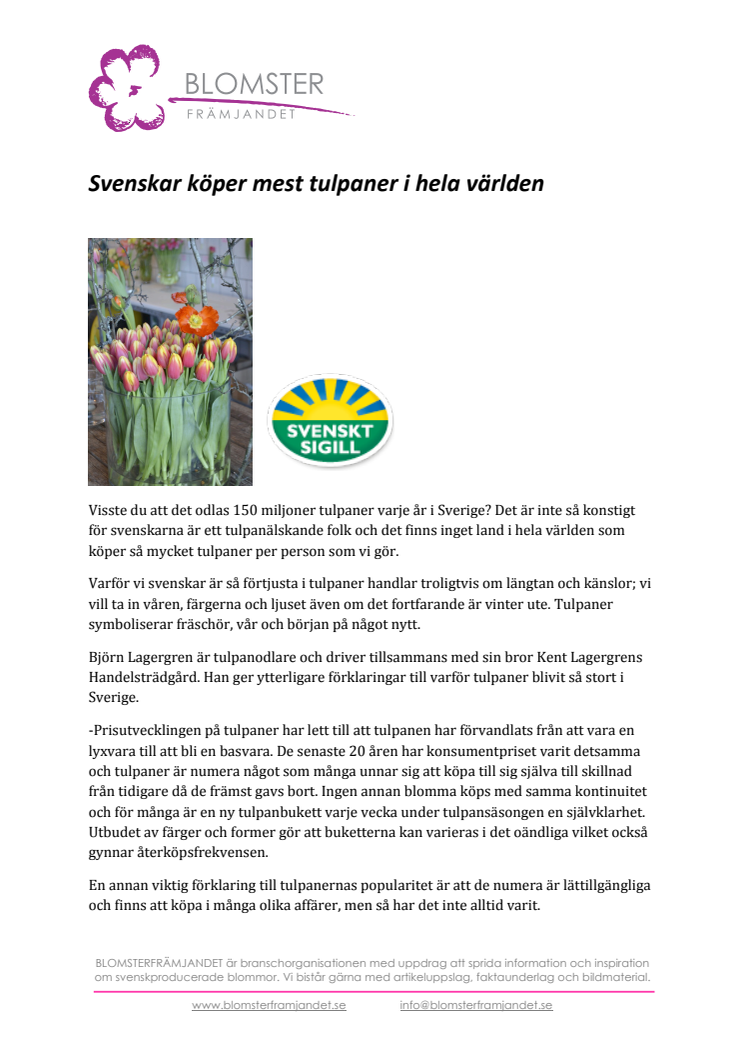 ​Svenskar köper mest tulpaner i hela världen