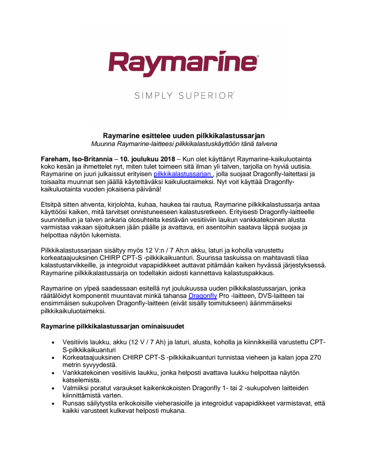 Raymarine esittelee uuden pilkkikalastussarjan