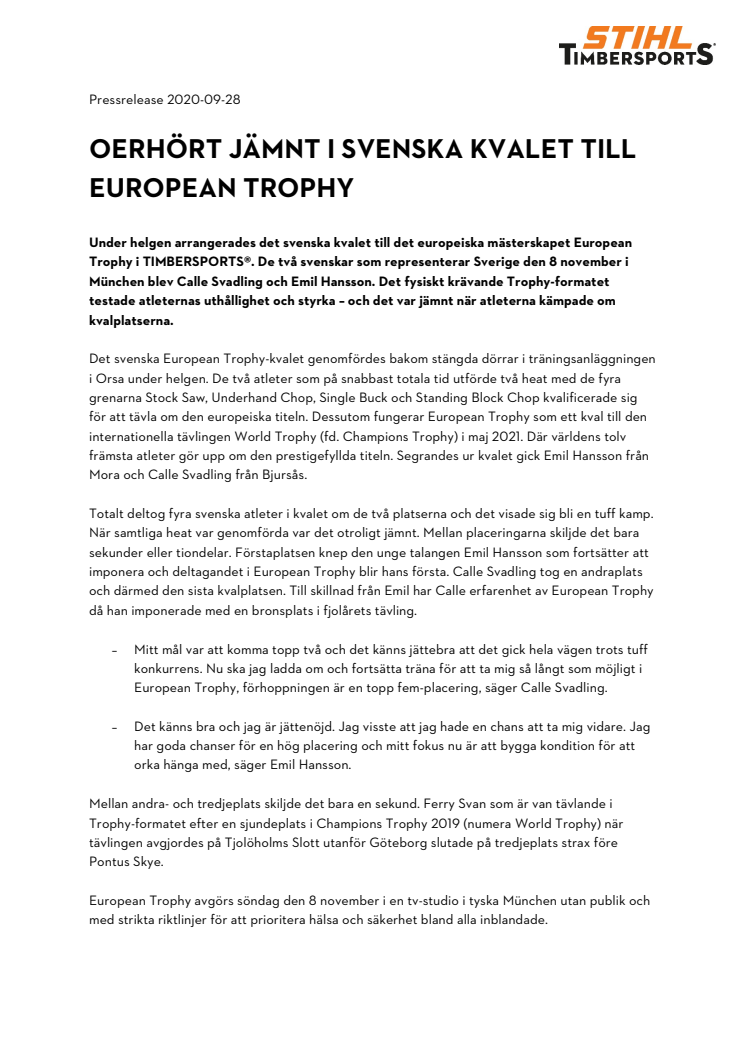 Oerhört jämnt i svenska kvalet till European Trophy
