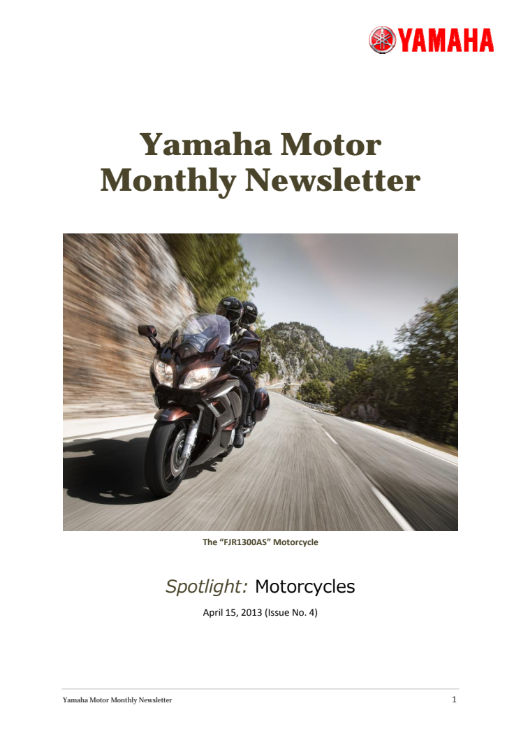 Yamaha Motor Monthly Newsletter No.4(Apr.2013) Motorcycles