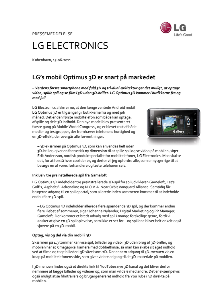 LG’s mobil Optimus 3D er snart på markedet 